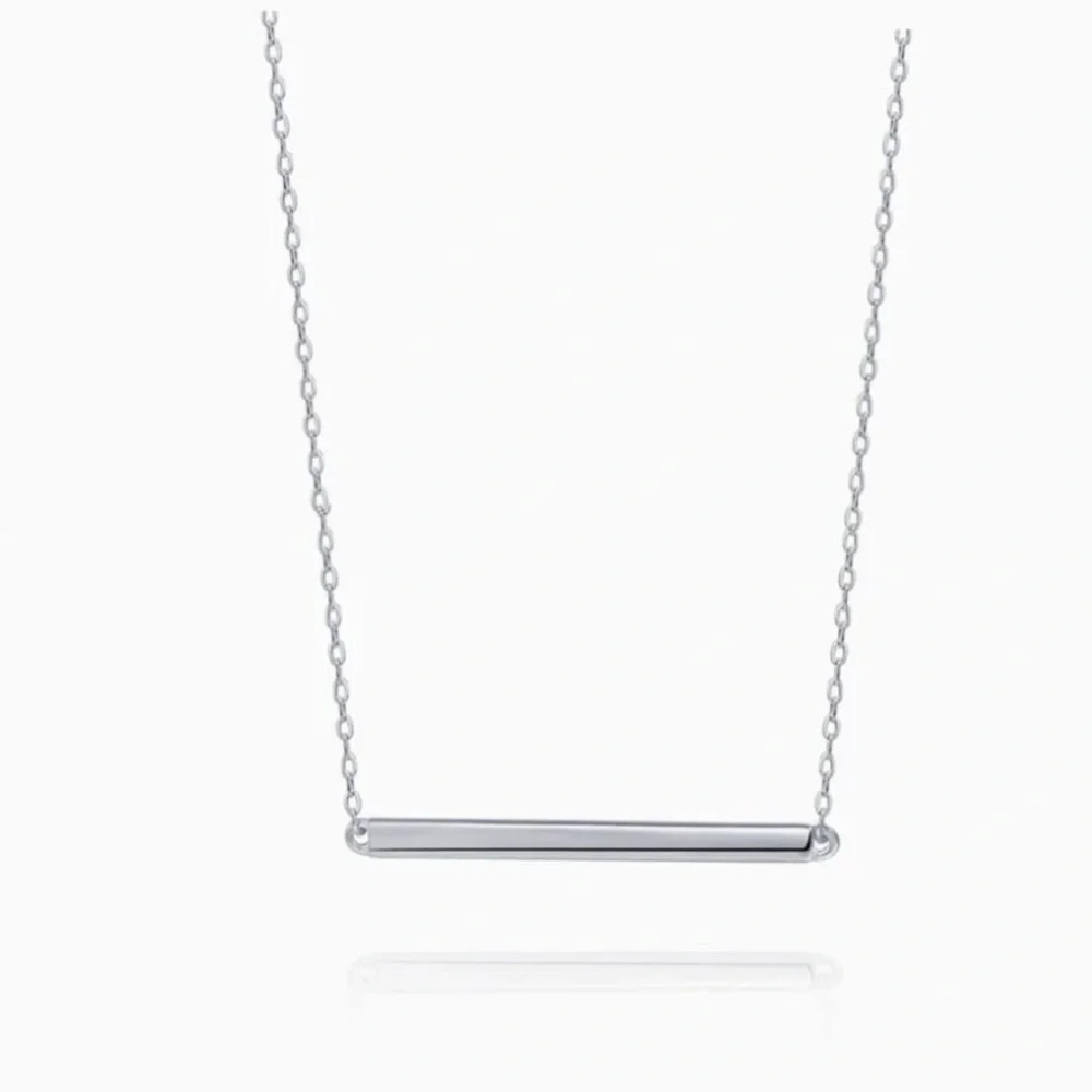 Minimalist‎ S.Leaf Sterling Silver Bar Necklace Pendant 18.5”
